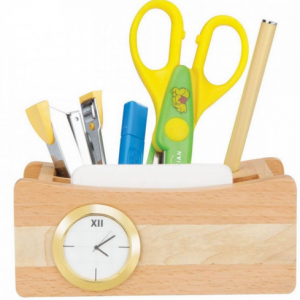 3 in 1 wooden desk set with clock mobile stand and pen stand