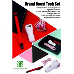 Brand Boost Tech Set - Data Cable, Car Charger Metal Pen-500x500