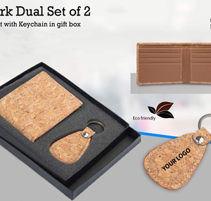 Cork Dual Set Wallet With Keychain In Gift Box - CGP-3105