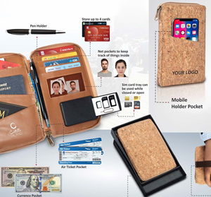 Eco-Friendly Cork All In 1 Passport Holder With Sim Card - CGP-3106