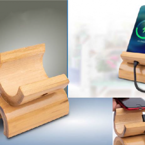 BAMBOO HALF MOON PHONE STAND WITH MOBILE CHARGING HOLE - CGP-3279