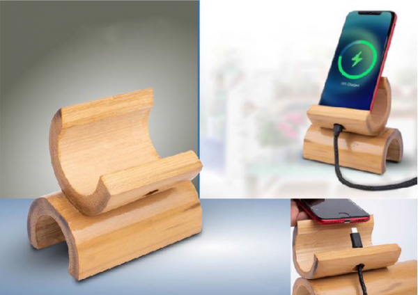 BAMBOO HALF MOON PHONE STAND WITH MOBILE CHARGING HOLE - CGP-3279