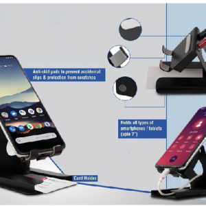 Metal Multi Mobile Stand With Visiting Card Holder And Double Pen Holder - CGP-3290