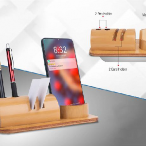 BAMBOO PHONE STAND WITH CARD HOLDER AND DOUBLE PEN STAND - CGP-3284