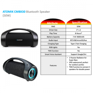 Atomik CMBX30 Blaupunkt Bluetooth Speakers 50w